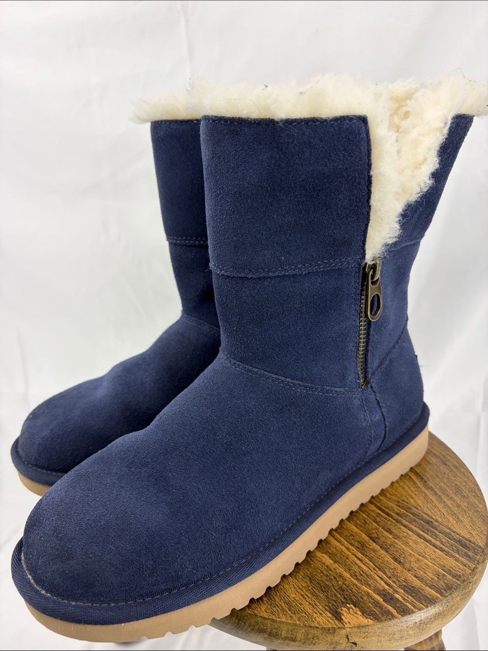 EUC Koolaburra by UGG Aribel Half Zip Short Winter Boots in Dark Navy, Womens 6